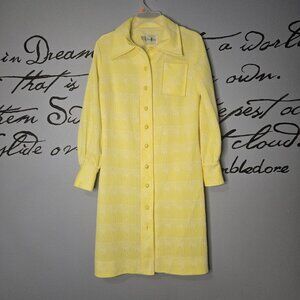 Vintage 70s Forest Lane Yellow Long Sleeve Button Up Dress Coat, M